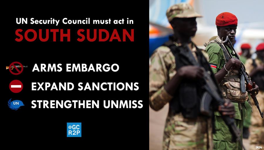 Graphic Calling for an arms embargo, expanded sanctions and strengthening UNMISS