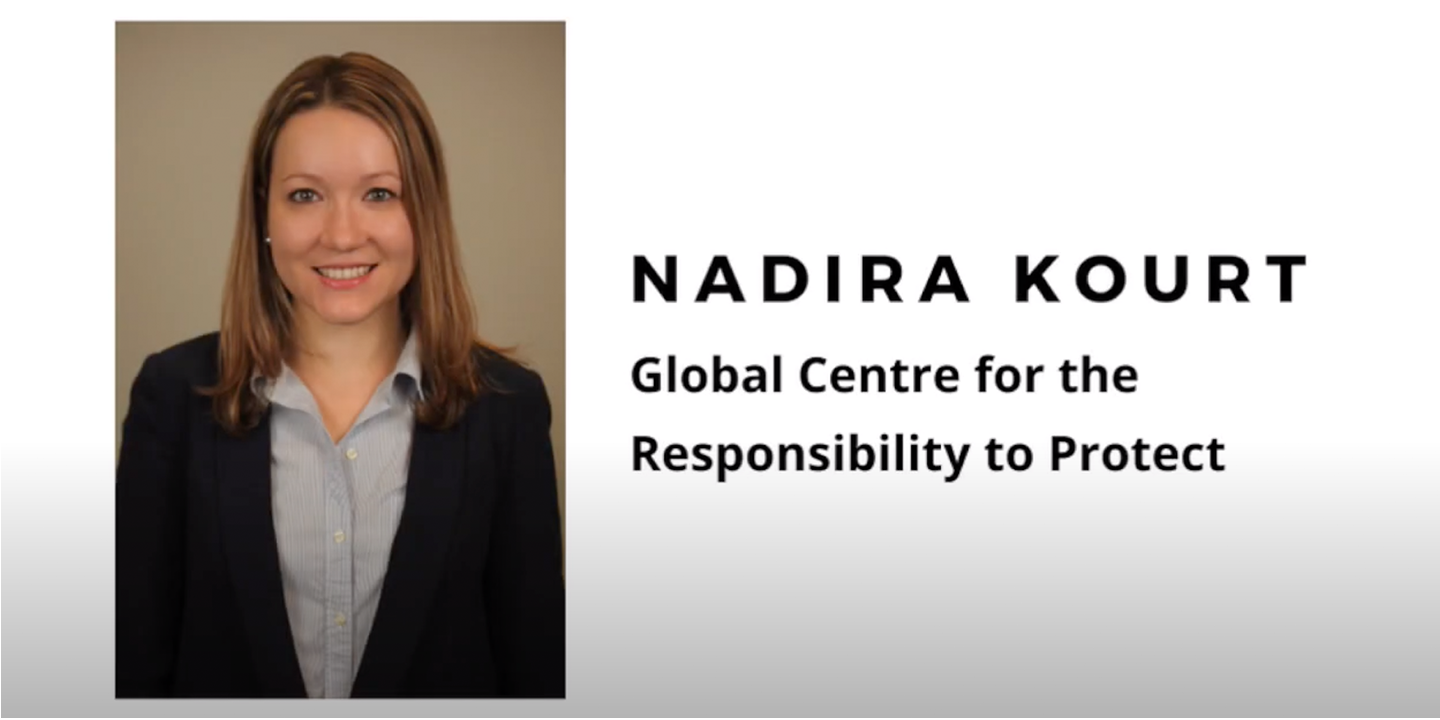 Nadira Kourt speaks during a webinar on Networks for Youth in Atrocity Prevention